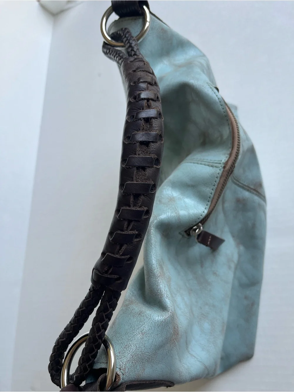 Henri Lou Turquoise Distressed Leather Boho Western Hobo Shoulder Bag